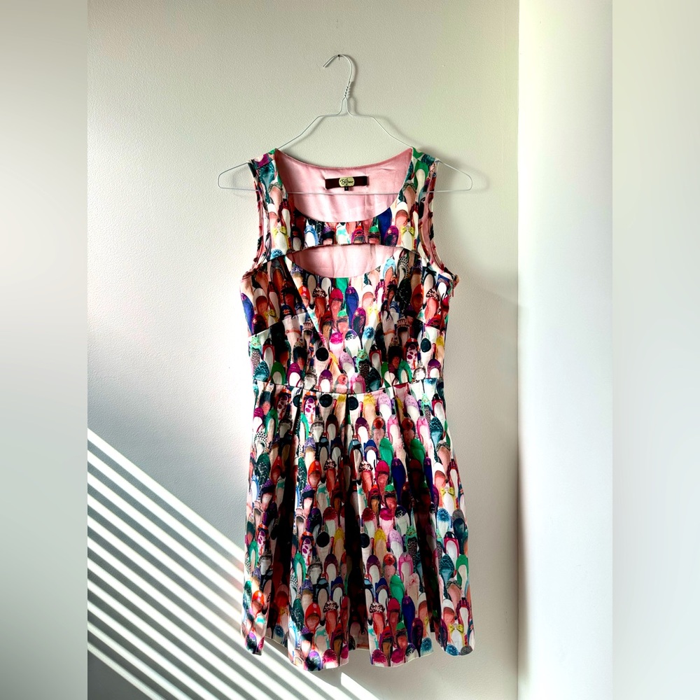 Eva Franco Size 8 Fit & Flare Shoe Print Dress
